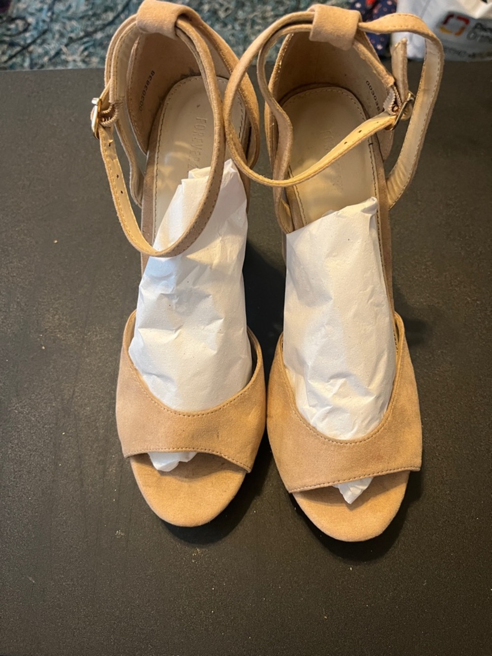 Forever 21 Tan Suede Ankle-Strap Heels